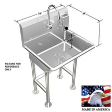 HAND WASH SINK SINGLE STATION 28" ELECTRONIC FAUCET FREE STANDING MADE IN USA