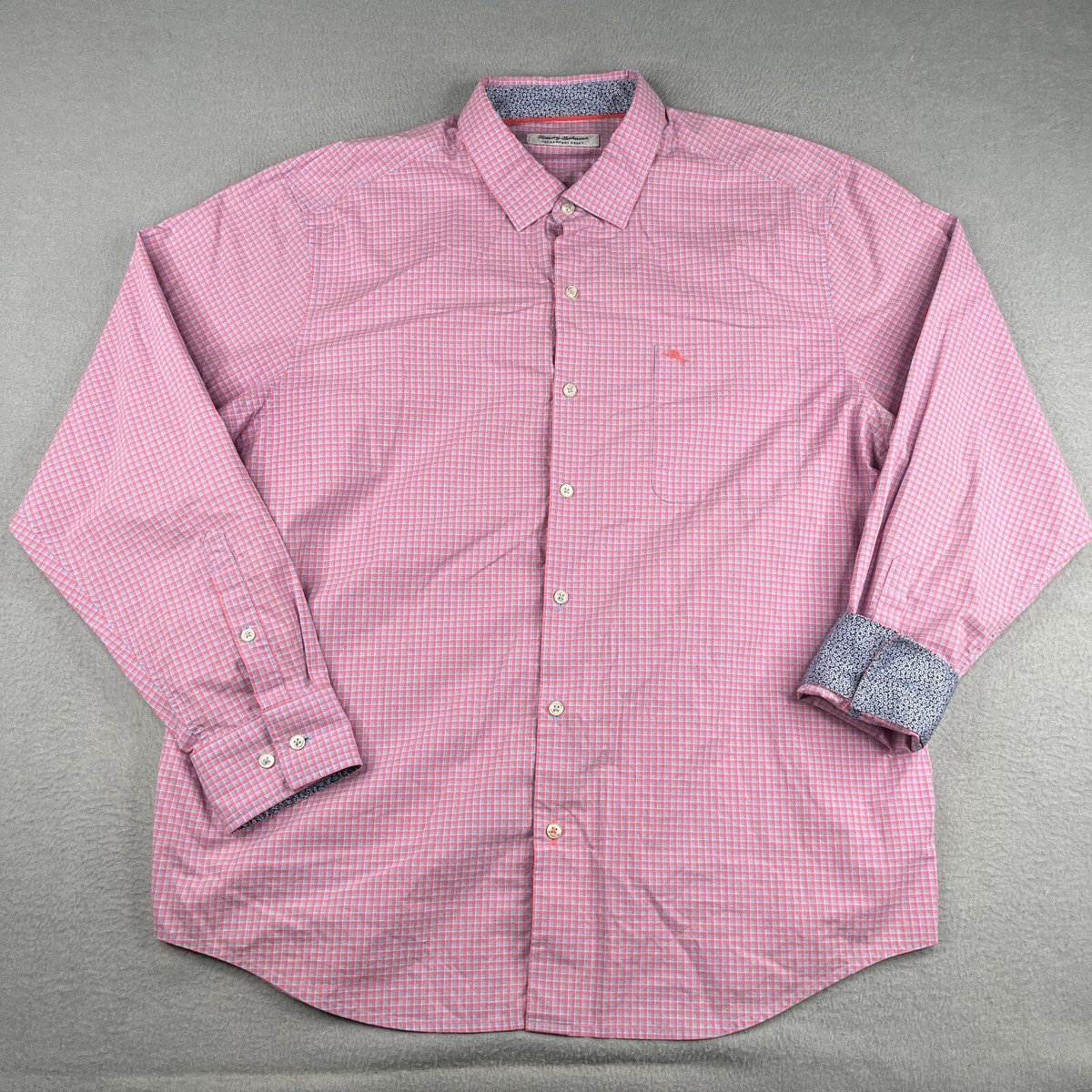 Tommy Bahama Newport Coast Shirt XL Pink Blue Check Button Up Long Sleeve  Mens