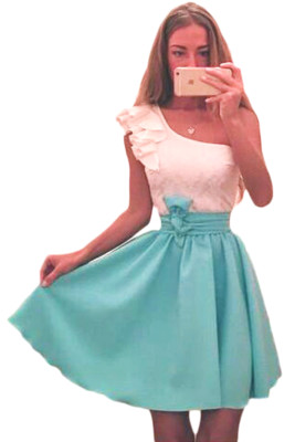 Navy Blue White Chiffon Leisure Mini Skater Dress
