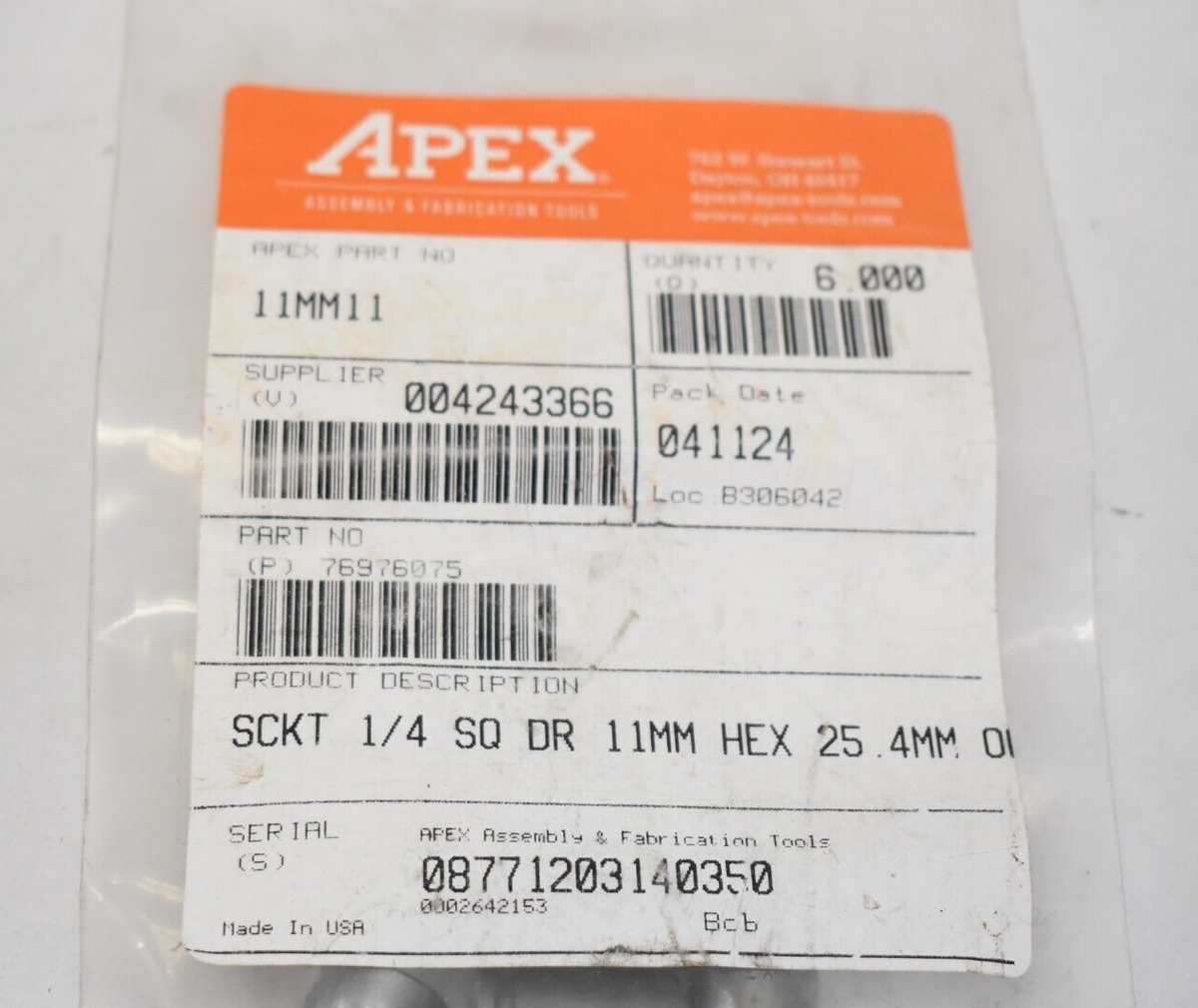 Apex 11MM11 Socket 1/4