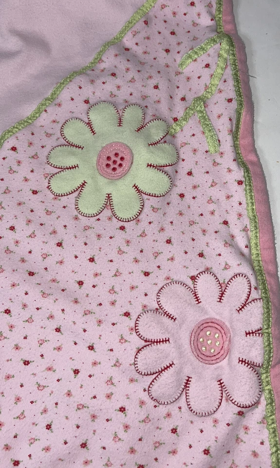 Little Me Baby Manta Seguridad Lovey Rosa Verde Aplique Flores 29”x24” Foto 4 de 4