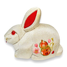 Japanese Kimekomi Doll Zodiac Rabbit Bunny Craft Pink Ornament Lucky Decor R12