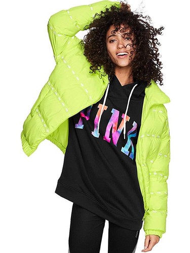 Victoria's Secret Pink Puffer Jacket Nwt Lighting Lime Size Large Nwt