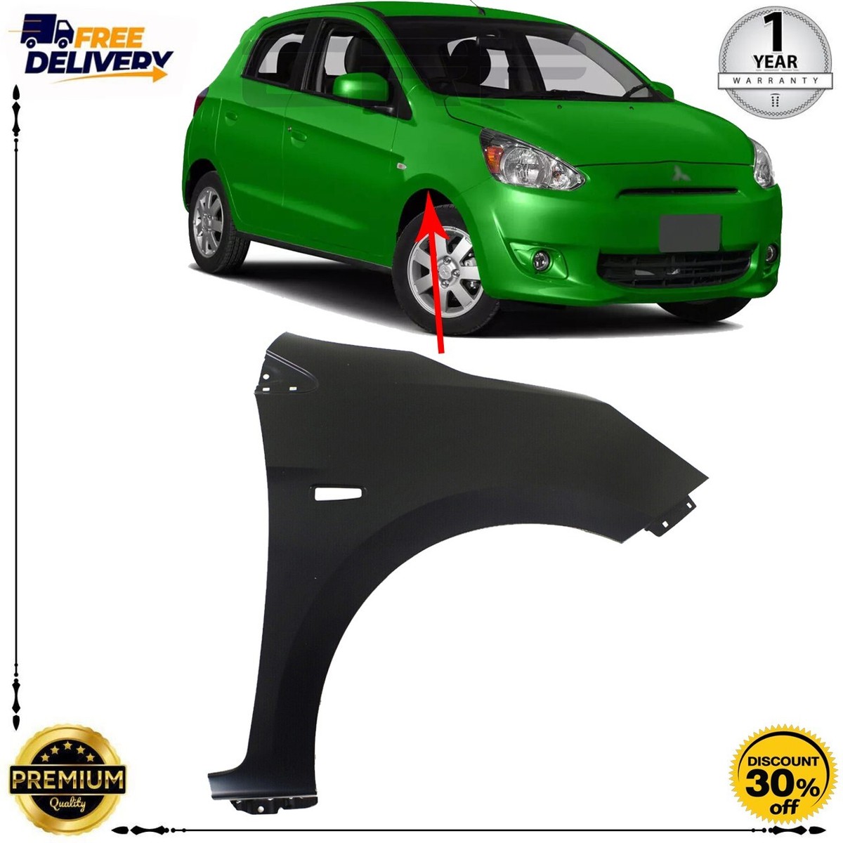 Fender For 2014-2020 Mitsubishi Mirage Front Right Side Primed
