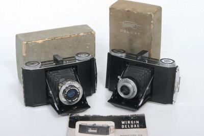 Wirgin Deluxe 6x6 Roll Film Cameras - two cameras with worn boxes