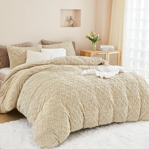 Beige Flanell Bettbezug Queen, Flauschig Weich Fleece Kunstfell Bettbezug Set - Bild 3 von 8