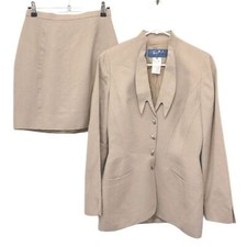 Thierry Mugler Blazer Skirt Set VTG Linen Blend Brushed Silver Snaps Lined Sz 38
