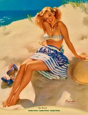 Beautiful Woman on Beach Sun Kissed 8.5x11" Photo Print Gil Elvgren Pinup Art