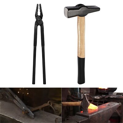 Knife Making Tongs Hammer Set Blacksmith 15'' Wolf Jaw Tong & Hammer 0000811-1000