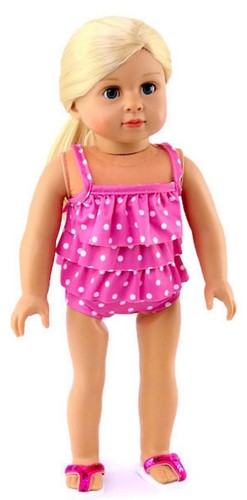2-teiliger rosa gepunkteter Badeanzug & Schwimmkleidung für 18 Zoll Puppen Mädchen - Bild 2 von 4