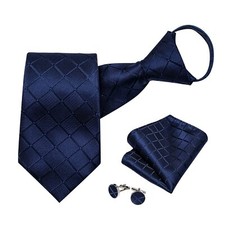 Silk Zipper Ties for MenPaisley Solid Plaid Pre-tied Tie and Pocket Square Cu...