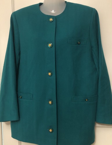 AVOCA Coat Jacket Wool Green Made In Ireland Size Small 14