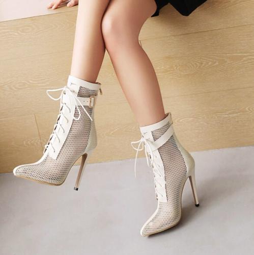 Para mujeres Hebilla Correa Tacones de aguja Tacón alto Fiesta Botines Malla Zapatos - Imagen 9 de 11