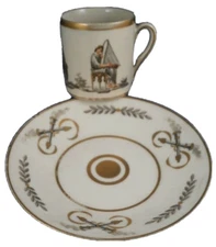 Antique Porcelain de Paris Scenic Cup & Saucer Porcelaine Vieux French Old Scene