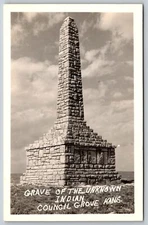 RPPC Postcard Grave of the Unknown Indian Council Grove Kansas *6382