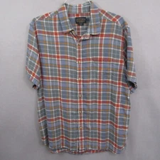 Pendleton Mens Button Up Shirt XL Multicolor Plaid Short Sleeve Linen