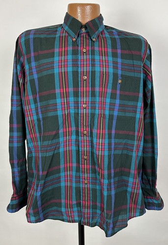 Vintage 90s Cambridge Classics Shirt Men M Long Sleeve Button Down Green Plaid