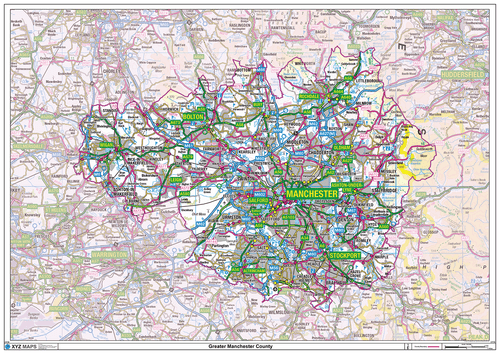 Greater Manchester Ceremonial County Map, County Map of Greater Manchester - Bild 1 von 6