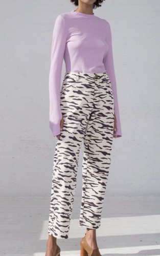 REJINA PYO Sofia Tiger Jeans •12/EU40• Cream Brown Straight Denim Pants NWT $745 - Picture 2 of 14