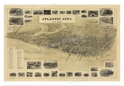 1900 Atlantic City New Jersey Vintage Old Panoramic City Map - 16x24