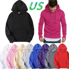 Mens Long Sleeve Pocket Drawstring Solid Pullover Hoodie Sweatshirt Outdoor Tops