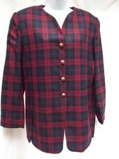 Kate McNaughton vtg blazer jacket sz 10 red navy blue plaid v-neck side slit NEW