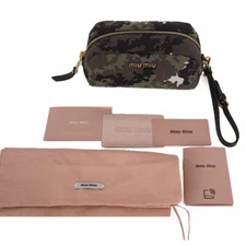 NEW $420 MIU MIU Green Brown CAMOUFLAGUE Nylon Twill Wristlet Make-up Pouch BAG