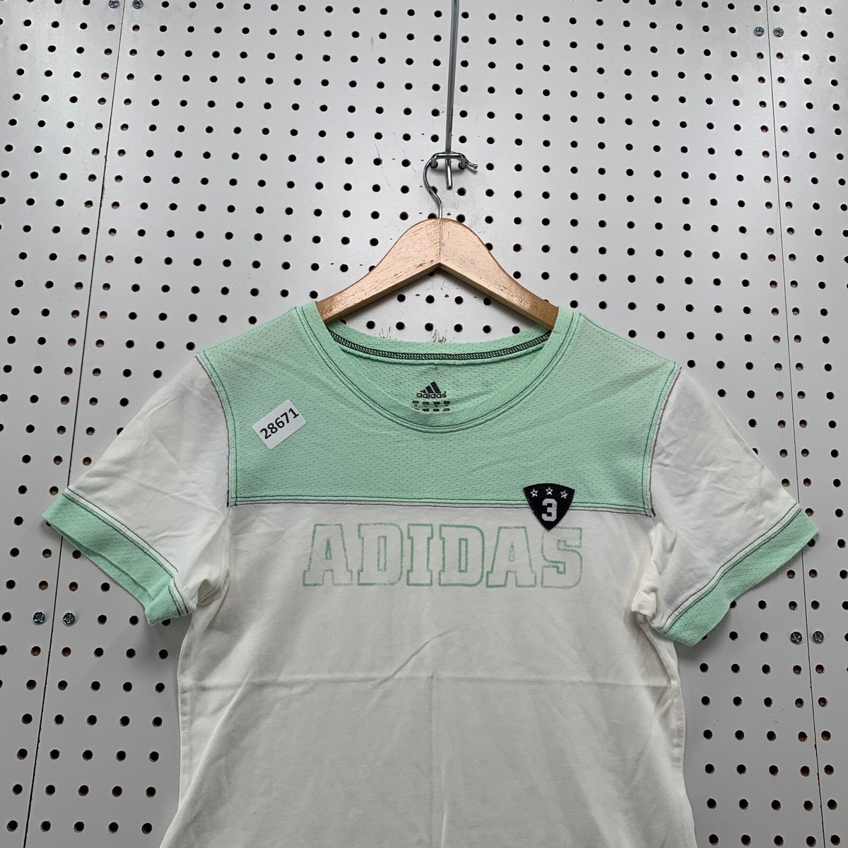 TOP Adidas Active Top Shirt White Mint Green Womens Large Fits 16.5x23