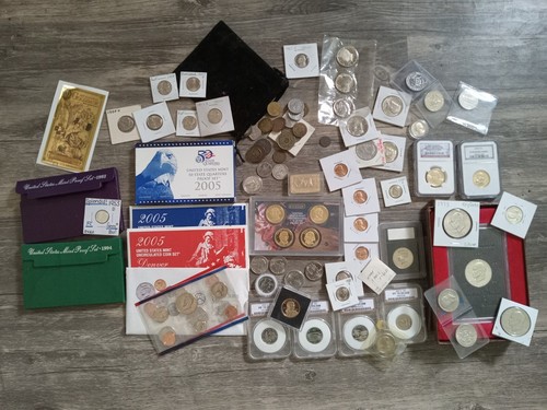 Fathers Junk Drawer Coin Lot Silver, US Coins, Old World Coins, Gold