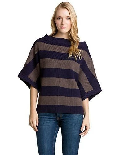 Tory Burch 100 Wool Striped Short Sleeve Pullover Sweater Size S