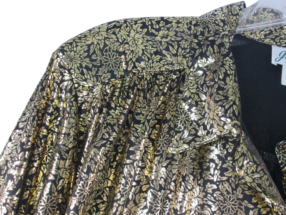 Camisa de Noche Glamurosa Vintage Años 70 80 Dorado Cojo Floral Metálico Top Mujer Talla 24W Foto 4 de 4