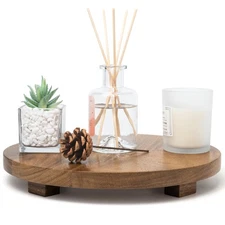 Round 11.8" Acacia Wood Decorative Tray – Farmhouse Wood Riser Pedestal Stand...