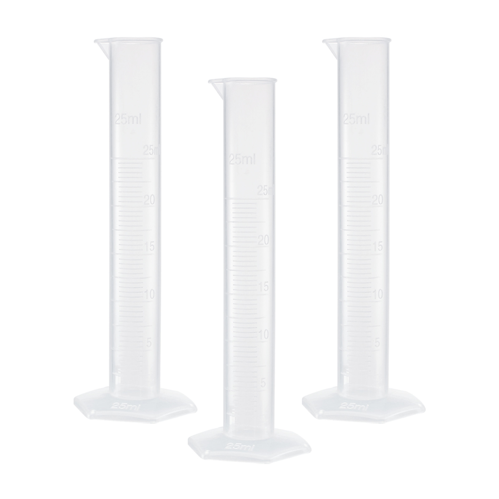 3-Piece 25ml Clear Graduated Cylinders for Chemical Measuring
