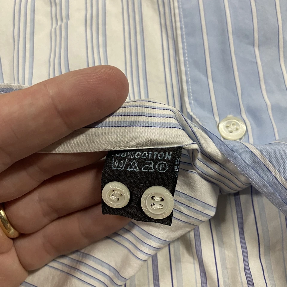 Coast Italy Shirt Mens L Blue White Striped Button Up Patchwork Pocket Office - Image 4 of 4