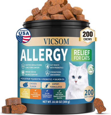 200 Natural Cat Allergy Relief Chews, Cat Itchy Skin Allergy Relief & Immune Sup