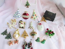 17 Pc Lot Assorted Christmas Pins Earrings Avon Liz Clairborne Gerrys 3 Signd