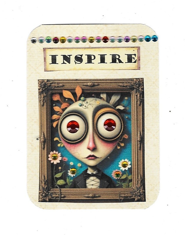 ACEO Art Trading Card ATC Original Collage Many Gems OOAK Inspire Big Eyes