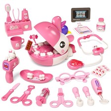 34 PCS Dentist Play Set Toys for Girls, Doctor Kit Kids Large, Pink