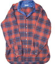 Vintage Pendleton Shirt Mens Large Red Blue Plaid Wool Flannel Made in USA
