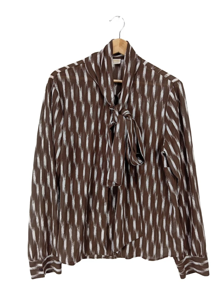 MICHAEL KORS Blouse à manches longues Dames Blouse T EU 42 brun-blanc élégant - Photo 1/4