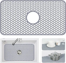 Silicone Sink Mat - Protectors for Kitchen Sink with Center Drain, 26"X 14" K...