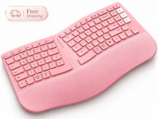 Pink Ergonomic Split Wireless Keyboard Bluetooth 2.4G Wrist Rest Compact 3 Devic