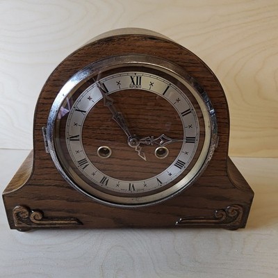 Vintage DuPontic 14 Tage Kaminuhr Eichengehäuse mechanisch Zeit & Schlag England