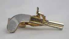 Vintage Swank Pearl Handle Gold Tone Derringer Pistol Tie Tack, Pin