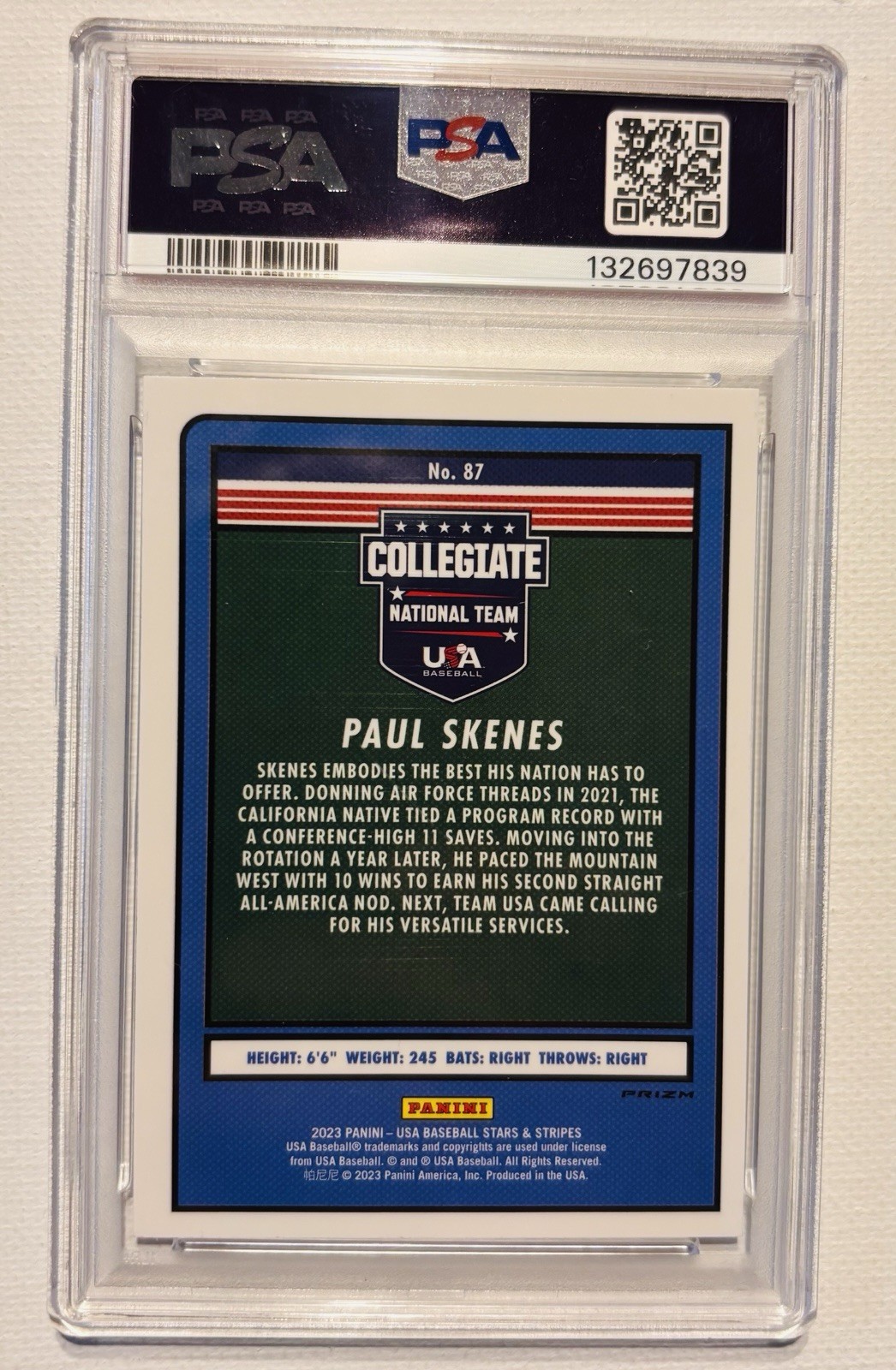 2023 Panini USA Stars & Stripes Paul Skenes #80 Stars Prizm RC PSA 9 MT Pirates view 2