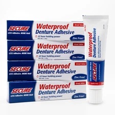 Secure Waterproof Denture Adhesive - Zinc Free - Extra Strong 12 Hour Hold - 1.4