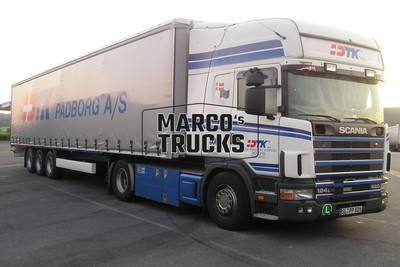 LKW Foto Scania 124L 420 Planensattelzug Dänemark weiß DTK AS Padborg A/S #b5kc