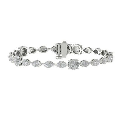 10k White Gold Lab Grown Diamond Composite Bracelet 7'' Holiday Gift