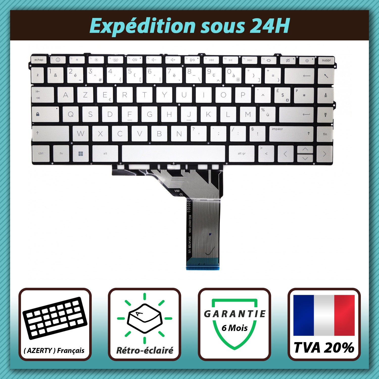 Clavier français AZERTY HP Envy 16-H0004NF 16-H0039NF 16-H1016NF rétroéclairé