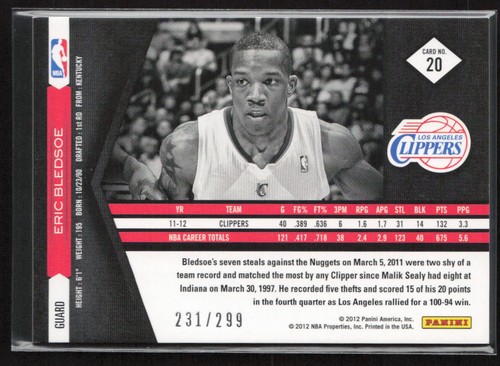 2011-12 Panini Limited #/299 Eric Bledsoe #20 Los Angeles Clippers - Picture 2 of 2